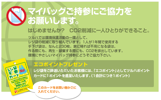 エコポイントとして1ポイントもらえる ツルハドラッグのマイバッグ